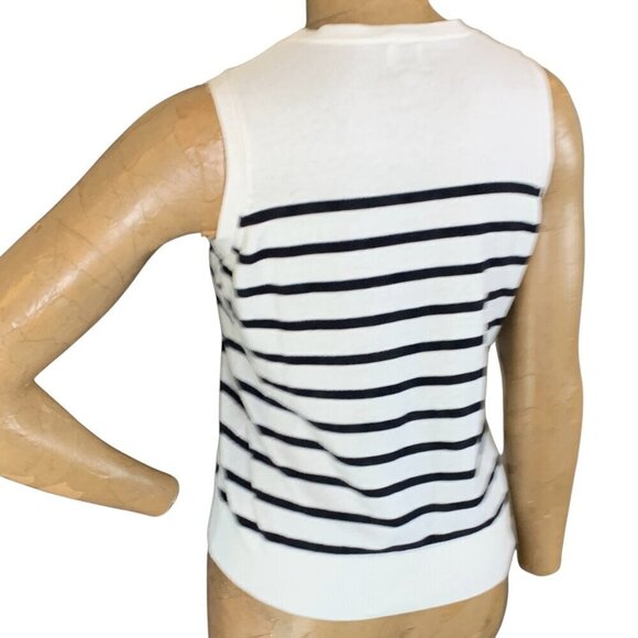 a new day Sleeveless Crew Neck Knit Top Sz S Striped Cream & Black #331F - Picture 8 of 12